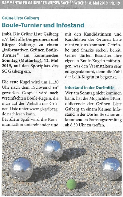 Bammentaler Gaiberger Wiesenbacher Woche Nr. 19, 08.05.2019